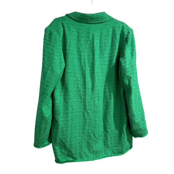 Zara Textured Double Breasted Blazer Tweed Longline Fall Boho Green Sz Large NWT - Picture 9 of 11